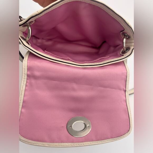 Coach Ivory Leather Mini Crossbody Bag with Pink Floral Eyelet Cutout & Turnlock - Picture 6 of 8